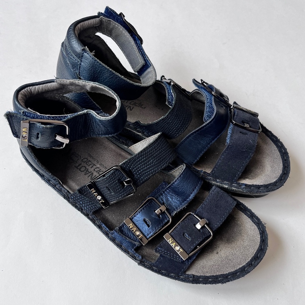 Naot Gladiator Navy Blue Leather Strappy Sandal Size EUR 36 US 5 - Picture 3 of 11